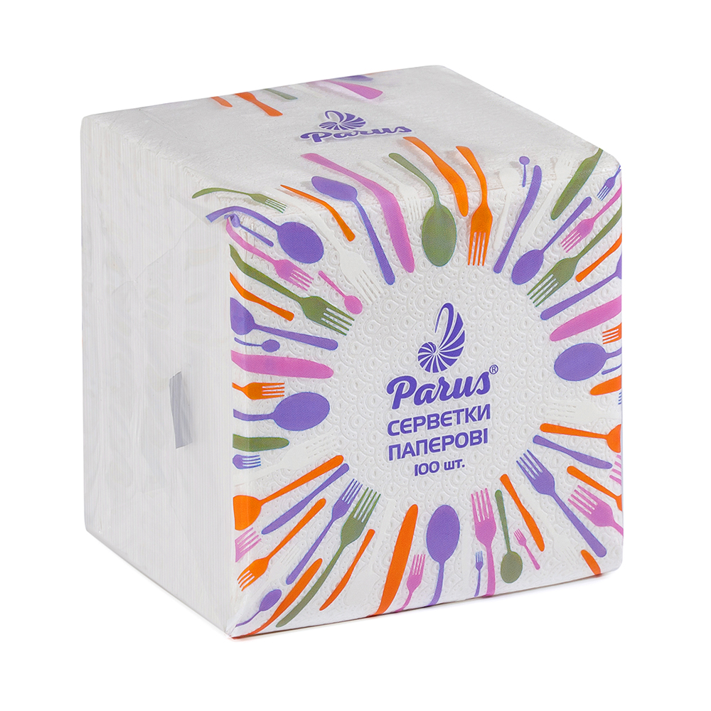 Серветки столові паперові 24х24 см, 100 шт., в п/п упаковці, білі Parus NP011